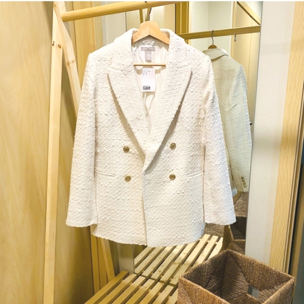 H&M Textured Tweed  Blazer Jacket  New Size XS - Picture 8 of 9